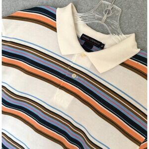 Daniel Cremieux Polo Shirt Mens XL White Orange Blue Striped Short Sleeve Cotton